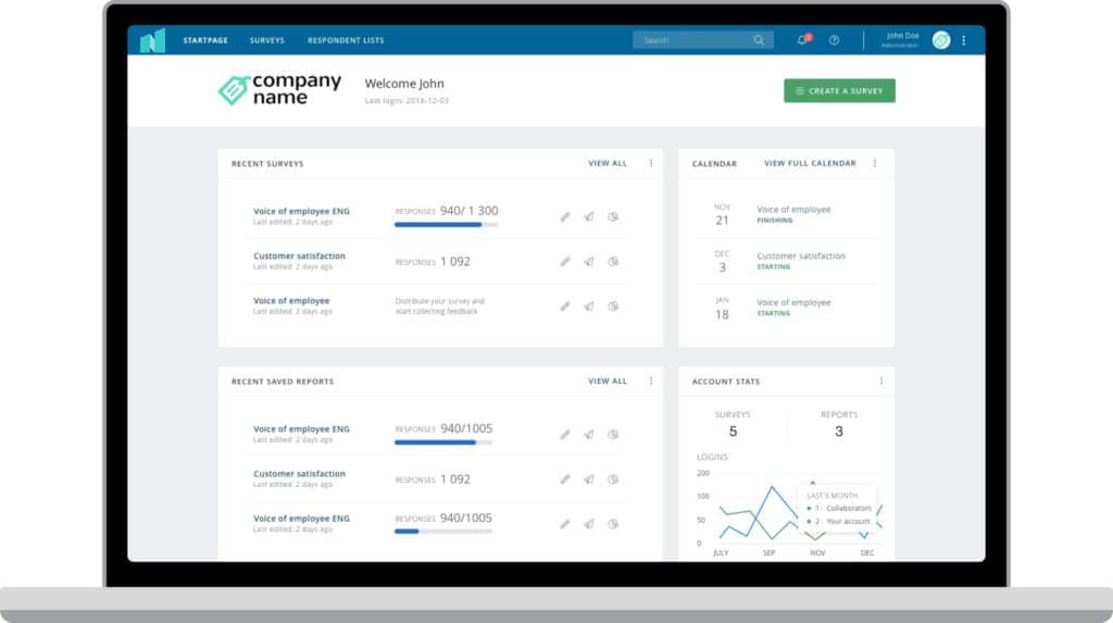 Netigate's interface survey platform