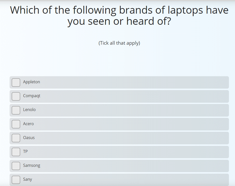 Sample question from a brand awareness survey