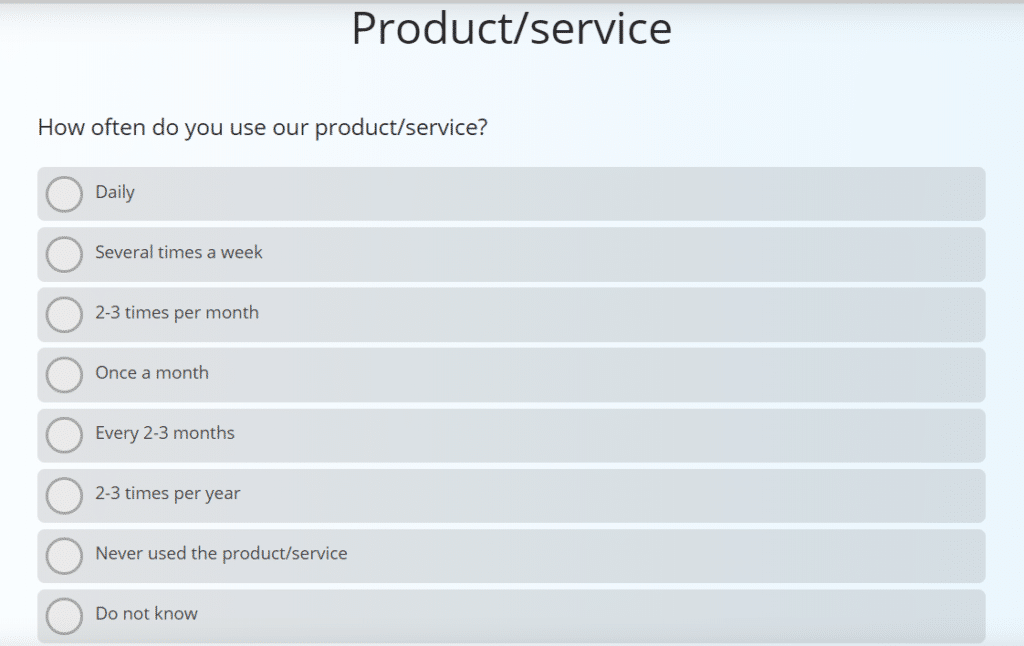 Sample question of a customer satisfaction survey in B2B context