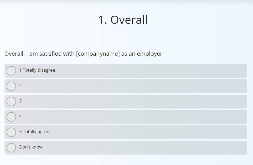 Sample question from the employee engagement survey