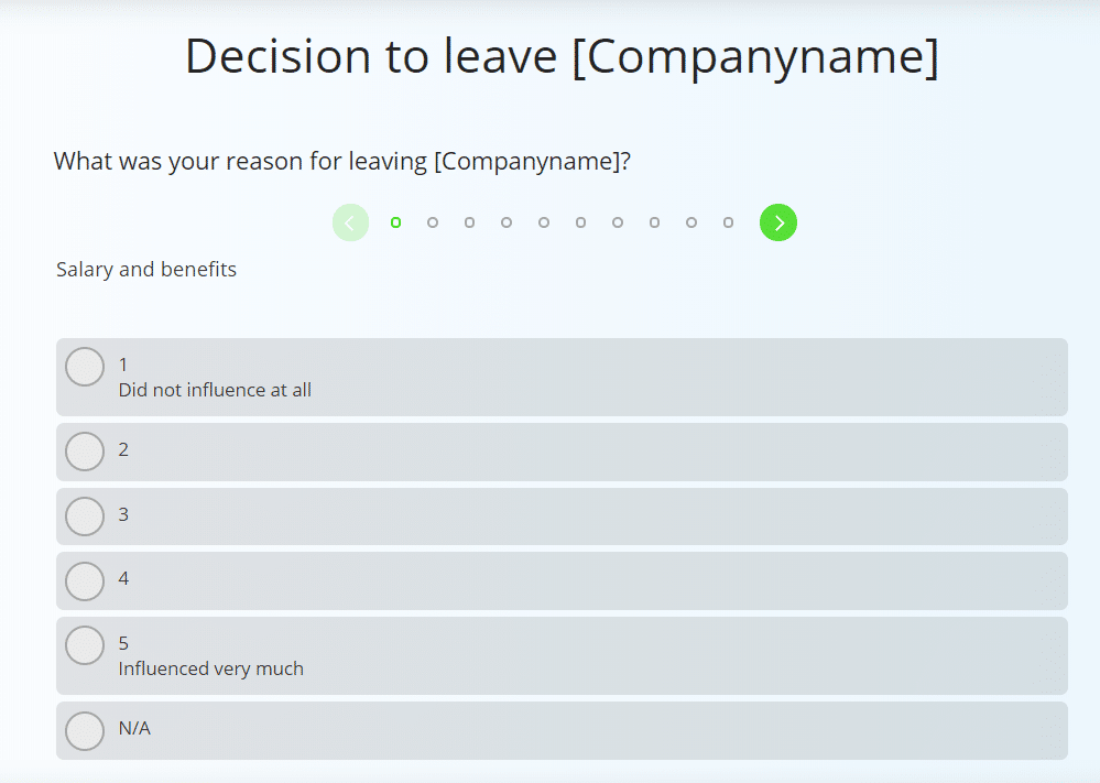 Sample question from the employee exit survey