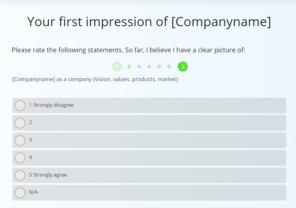 Sample question of the onboarding survey