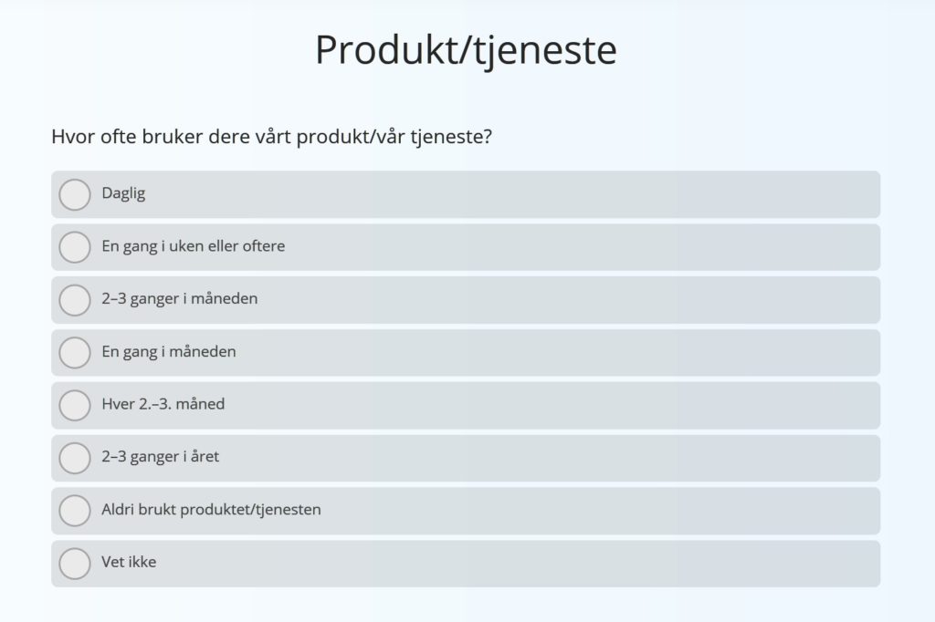 Kundetilfredshet undersøkelsesmal for B2C eller detaljhandel