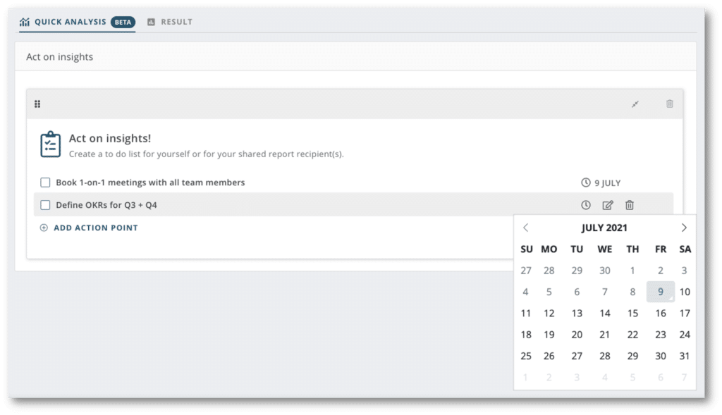 Screenshot of action planning functionality in Quick Analysis