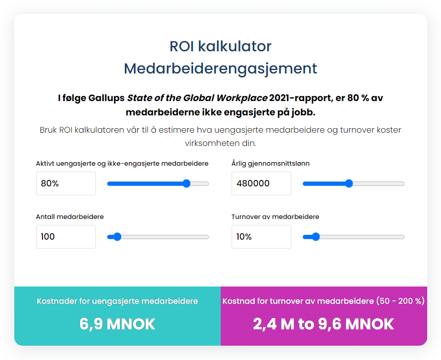 Kalkulator for beregning av ROI av Employee Experience