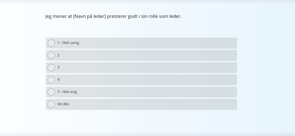 Eksempel på 360 feedback spørsmål i Netigates plattform