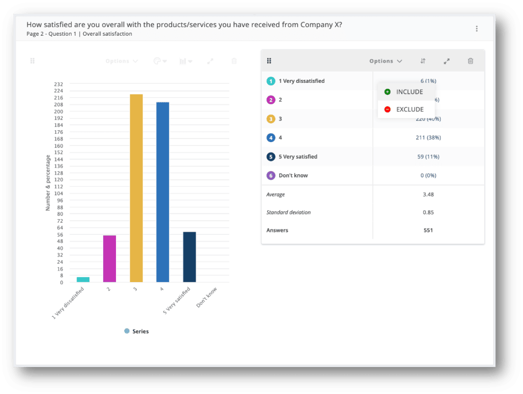 Segment and filter report screenshot from Netigate survey tool