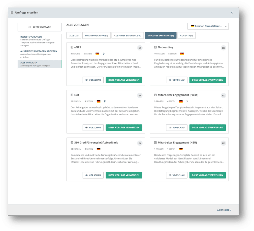 alle netigate employee experience umfragen