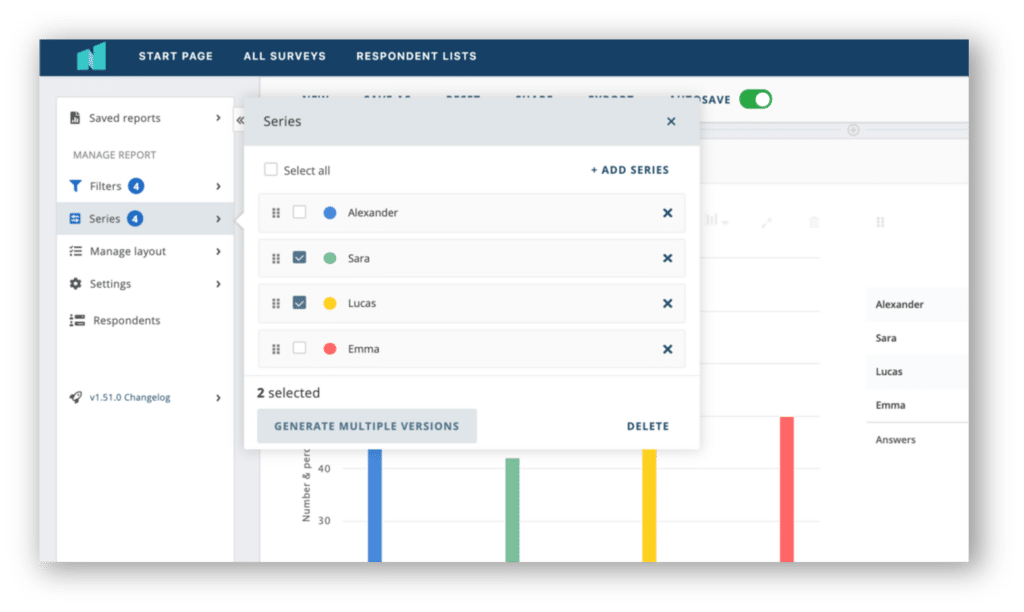 Survey filter and series report functions