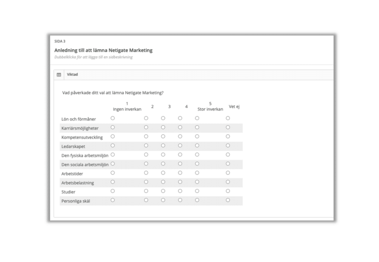 exempel på exitundersökningsfråga Netigate