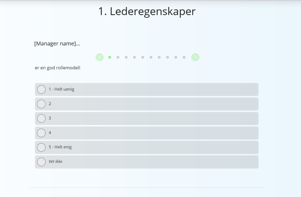 Eksempel på spørsmål i en 360 graders ledermåling