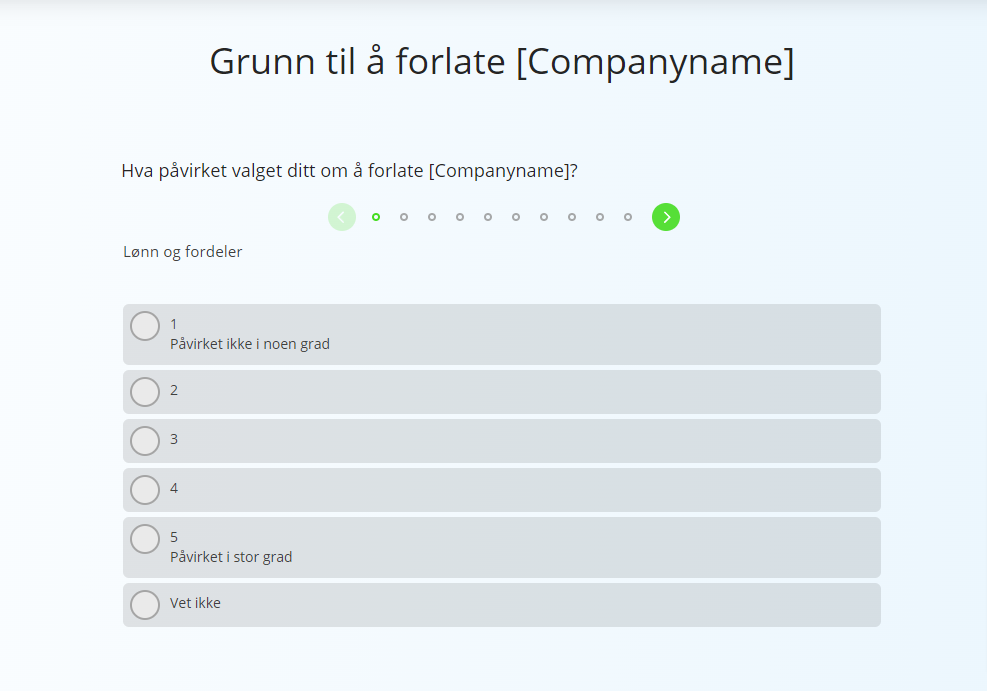 Eksempel på spørsmål i en exit-evaluering