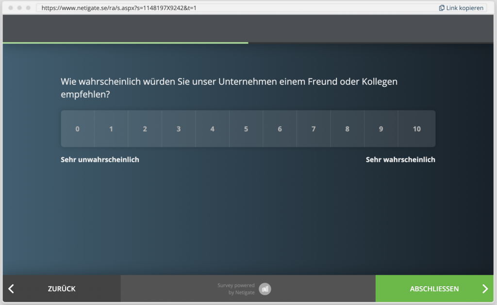 Screenshot einer NPS-Umfrage