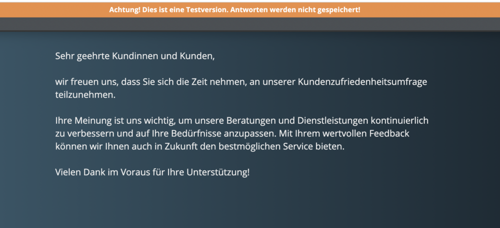 Screenshot von einer Test-Umfrage