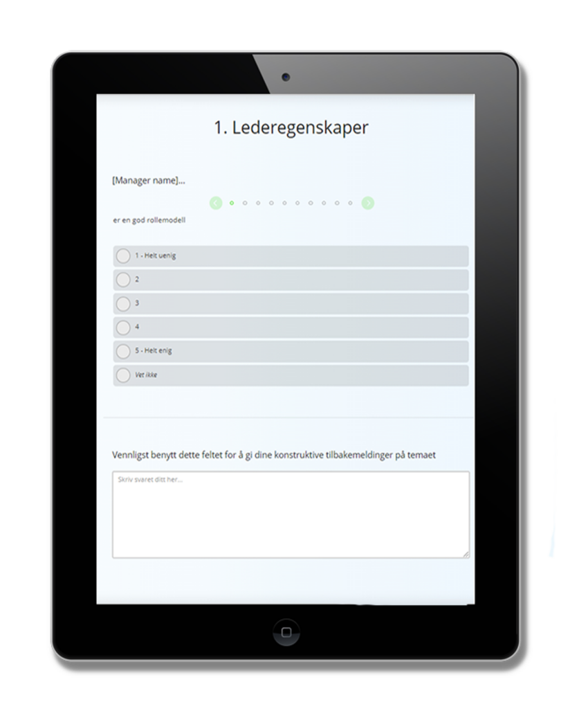 Eksempel på spørsmål til en 360 graders evaluering fra Netigates plattform