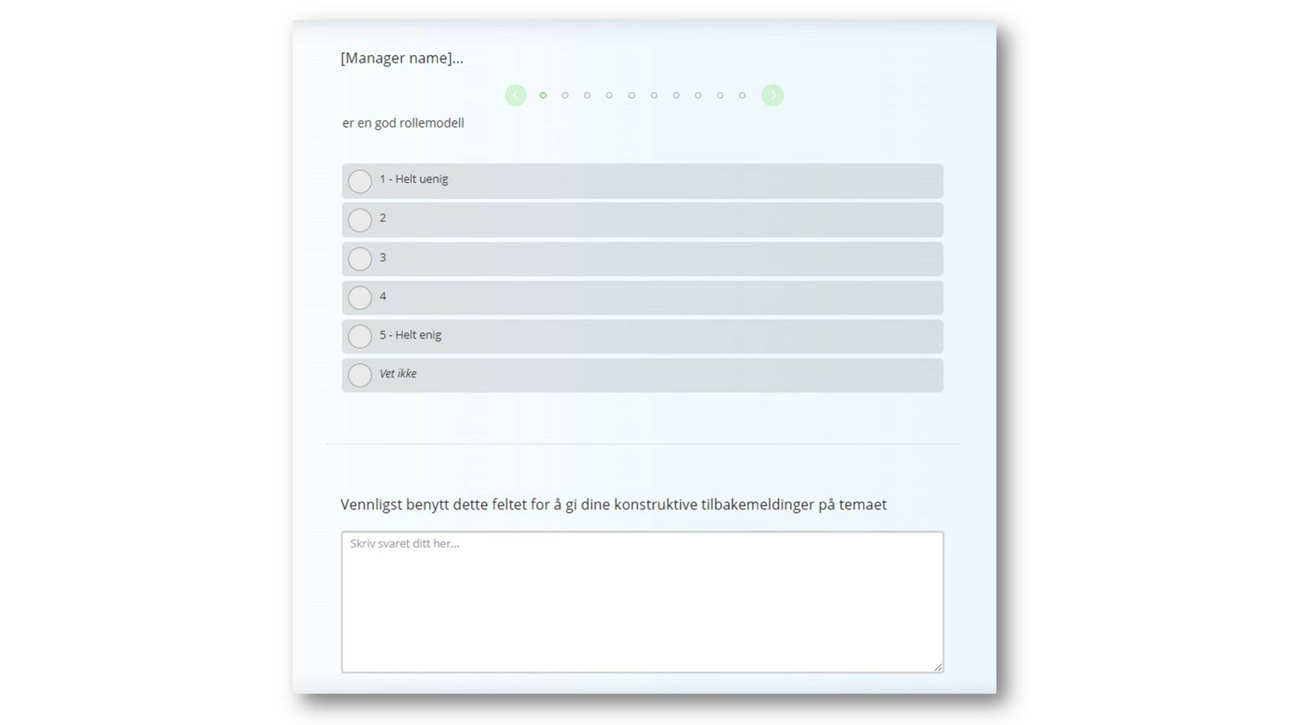 Spørsmål til medarbeiderundersøkelser med svaralternativ etter evalueringsskala