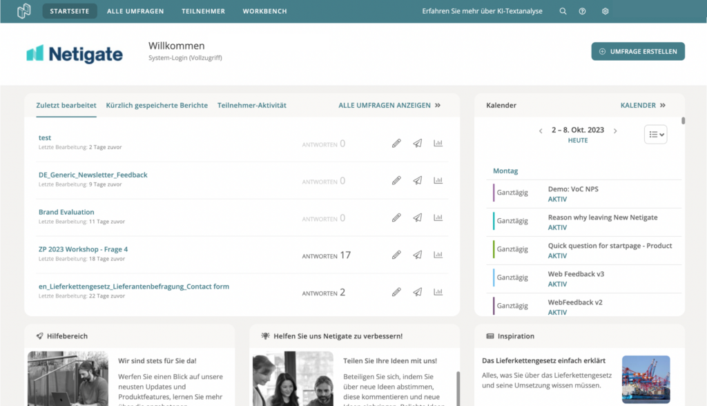 Dashboard des Umfragetools
