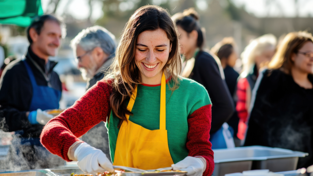 Woman serving customers